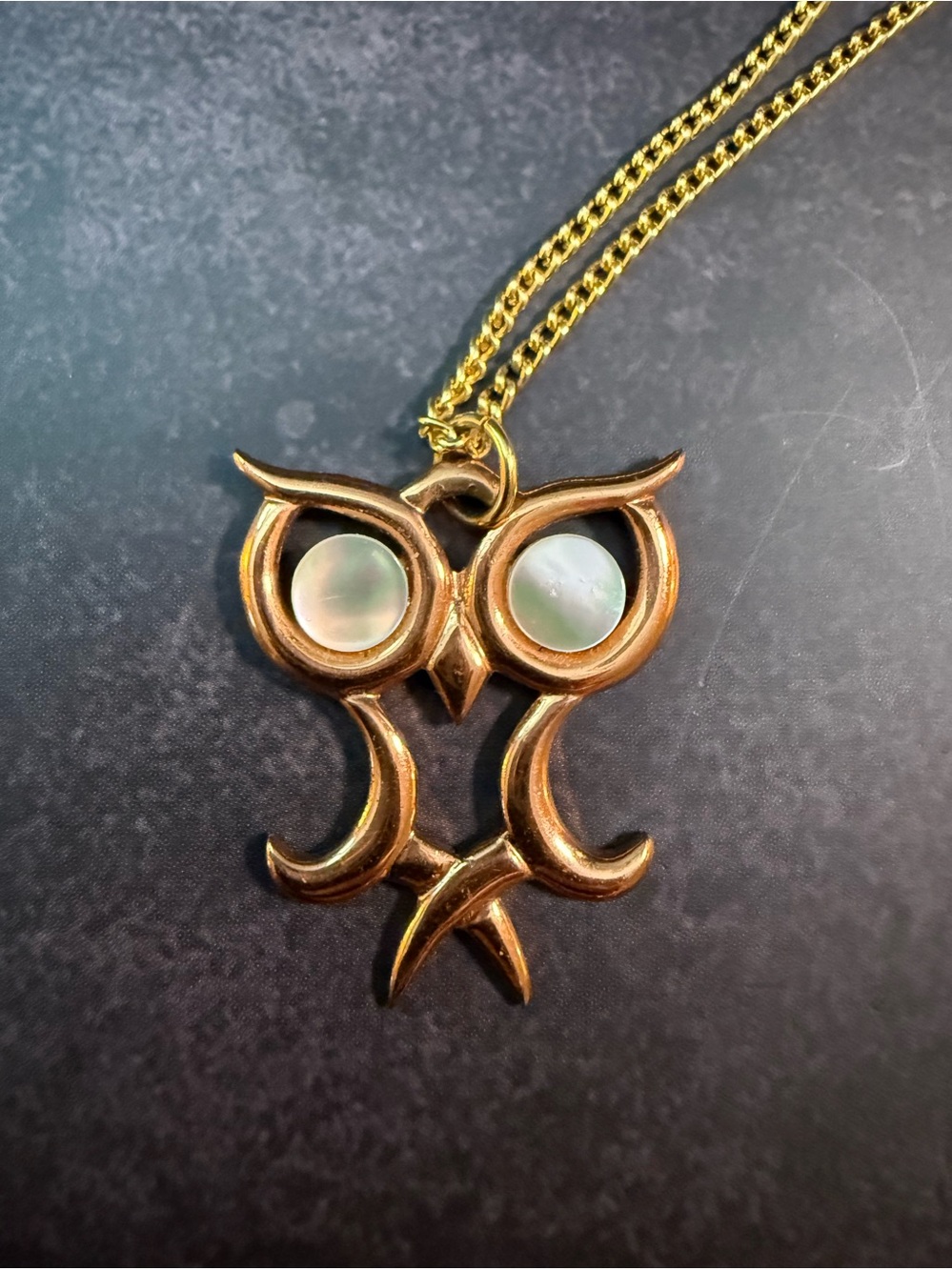 Vintage Copper & Moonstone Owl Pendant Necklace